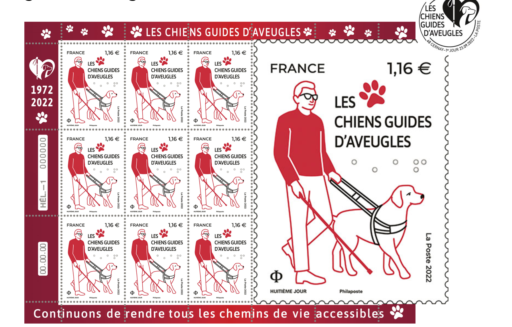 Un nouveau timbre postal pour rendre hommage aux chiens guides d’aveugle !